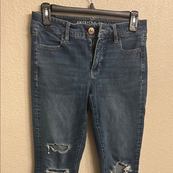 American Eagle Outfitters Women Blue Skinny Jeans with Distressed Size 4 - Picture 2 of 5
